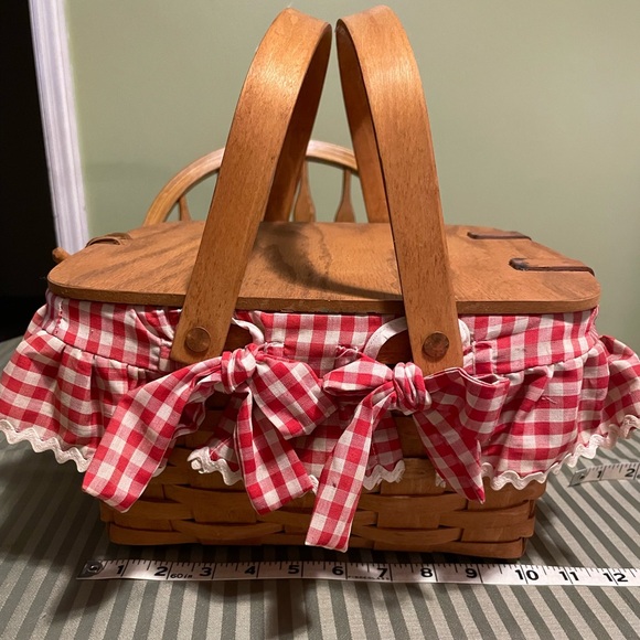 Longaberger Other - Longaberger Wood Picnic Basket with Red Gingham Bow Trim